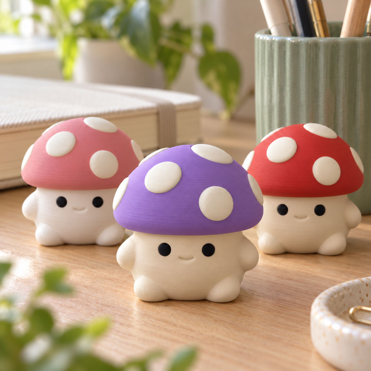 Generated promotional mushroom scene on a desk