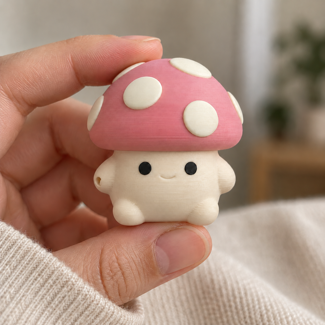 Generated promotional mushroom scene held in a hand
